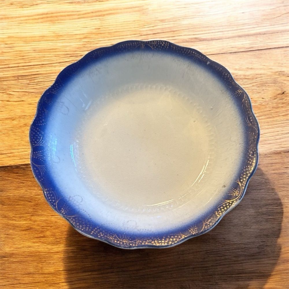 RARE Antique Sterling Soy Couple CHINA Flow Blue Gold Trim Swag